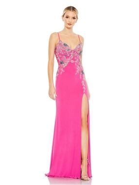 New MAC DUGGAL MULTI COLOR BEADED FLORAL CAMI PINK GOWN .